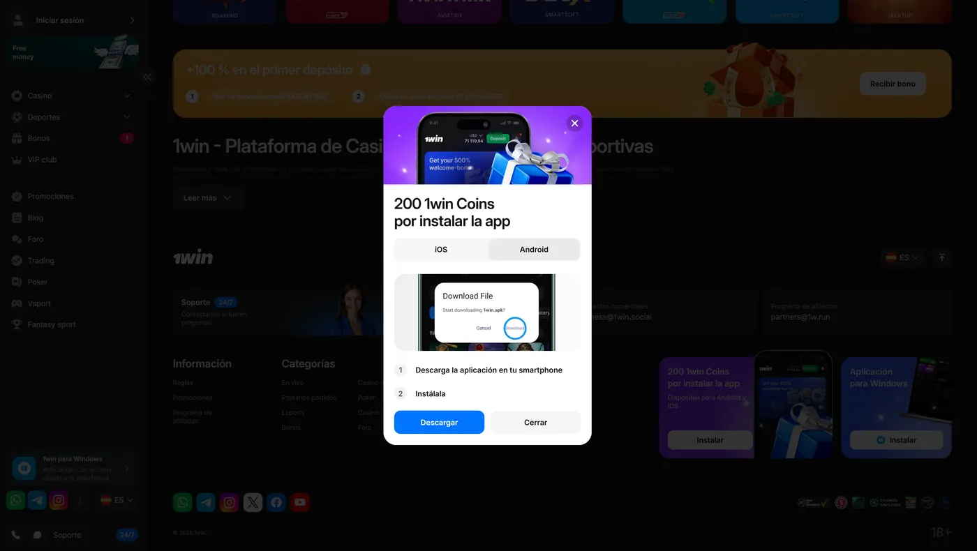 Instalación de 1Win APK para Android