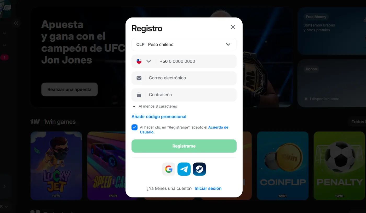 Registro en 1Win Chile y acceso a la cuenta